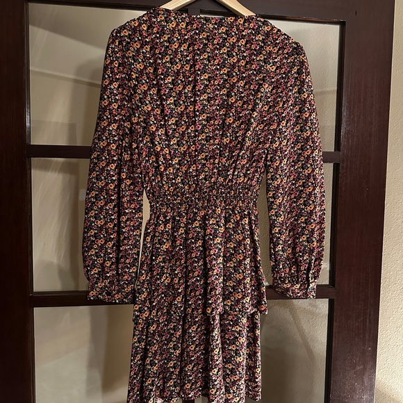 Zara Black Floral Long-Sleeve Smocked Waist Mini Dress - Picture 4 of 4